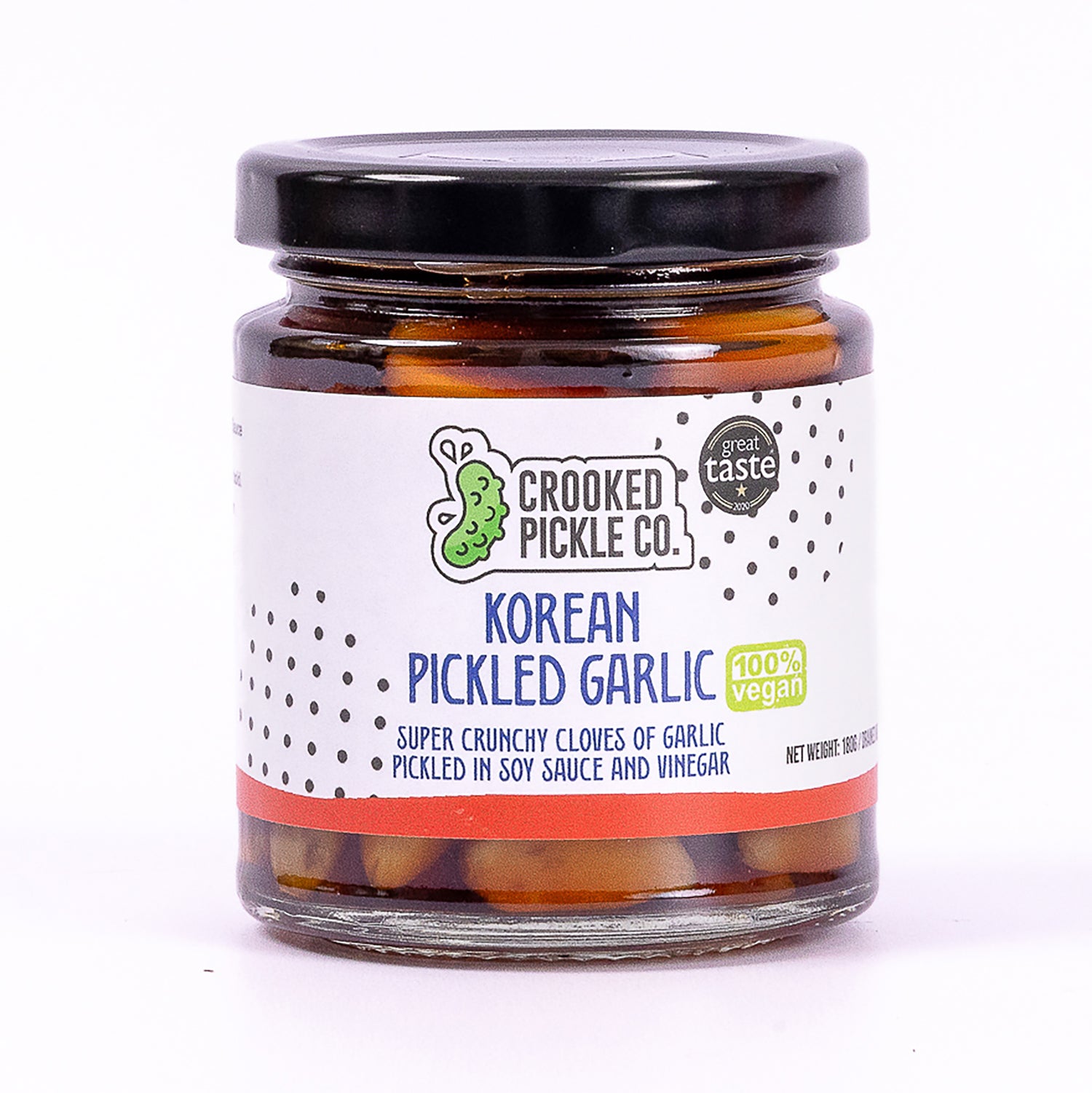 Garlic pickles in a jar with soy sauce and vinegar