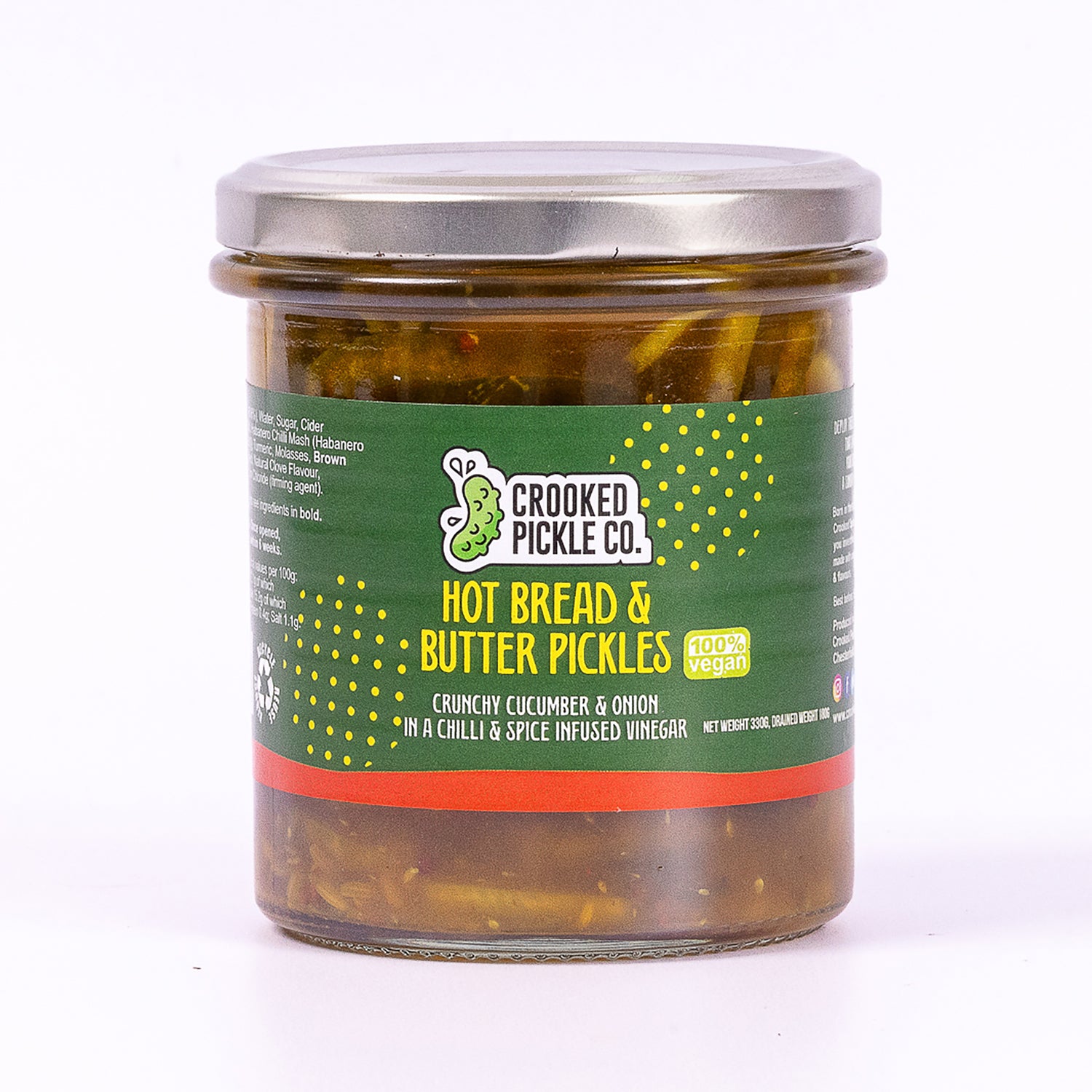 Crunchy sliced cucumber and onion pickled in spicy vinegar. Hot pickles.
