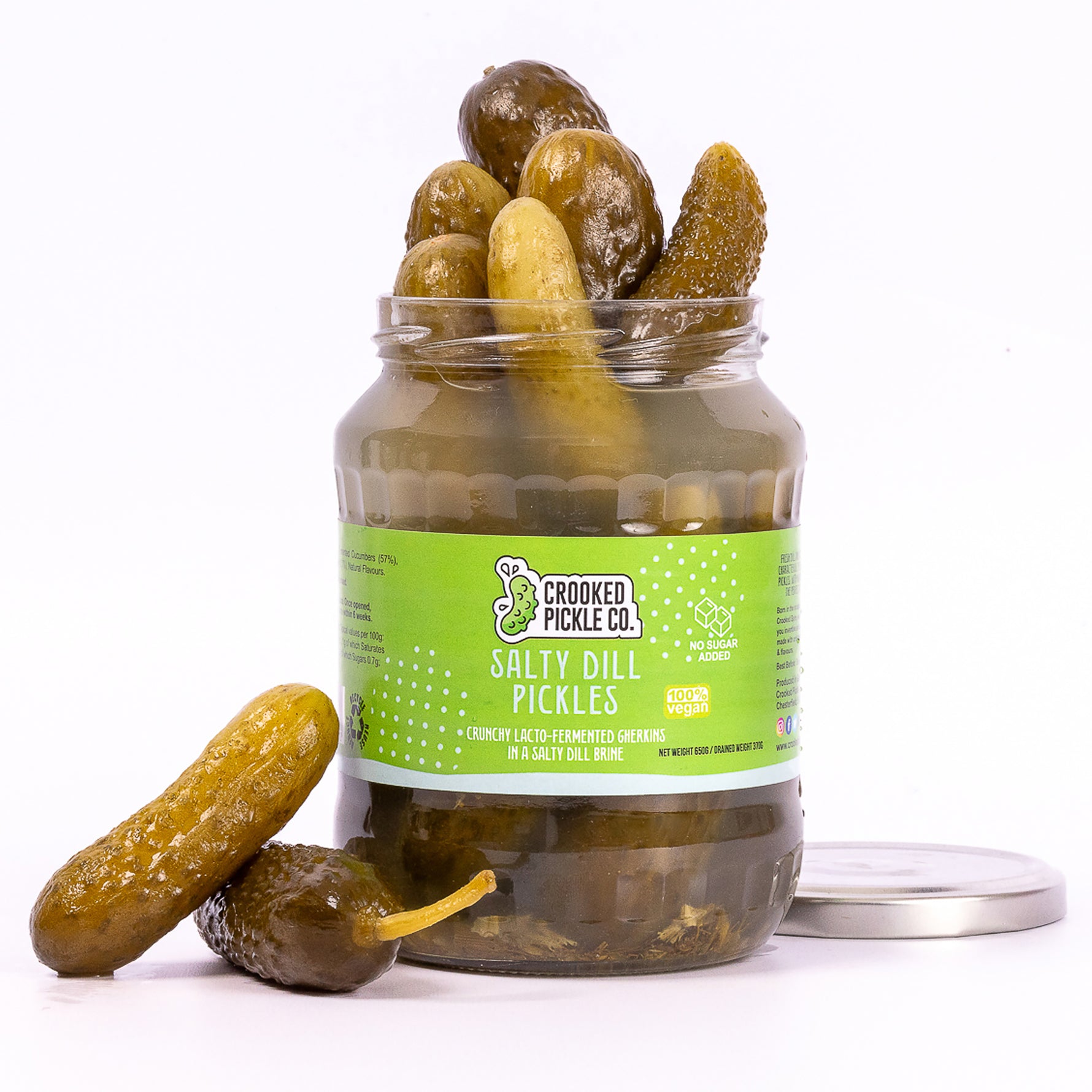 Sugar free dill pickles in a jar sold in the UK. Kosher dills in a salt brine. Sexy crunch dill pickles.