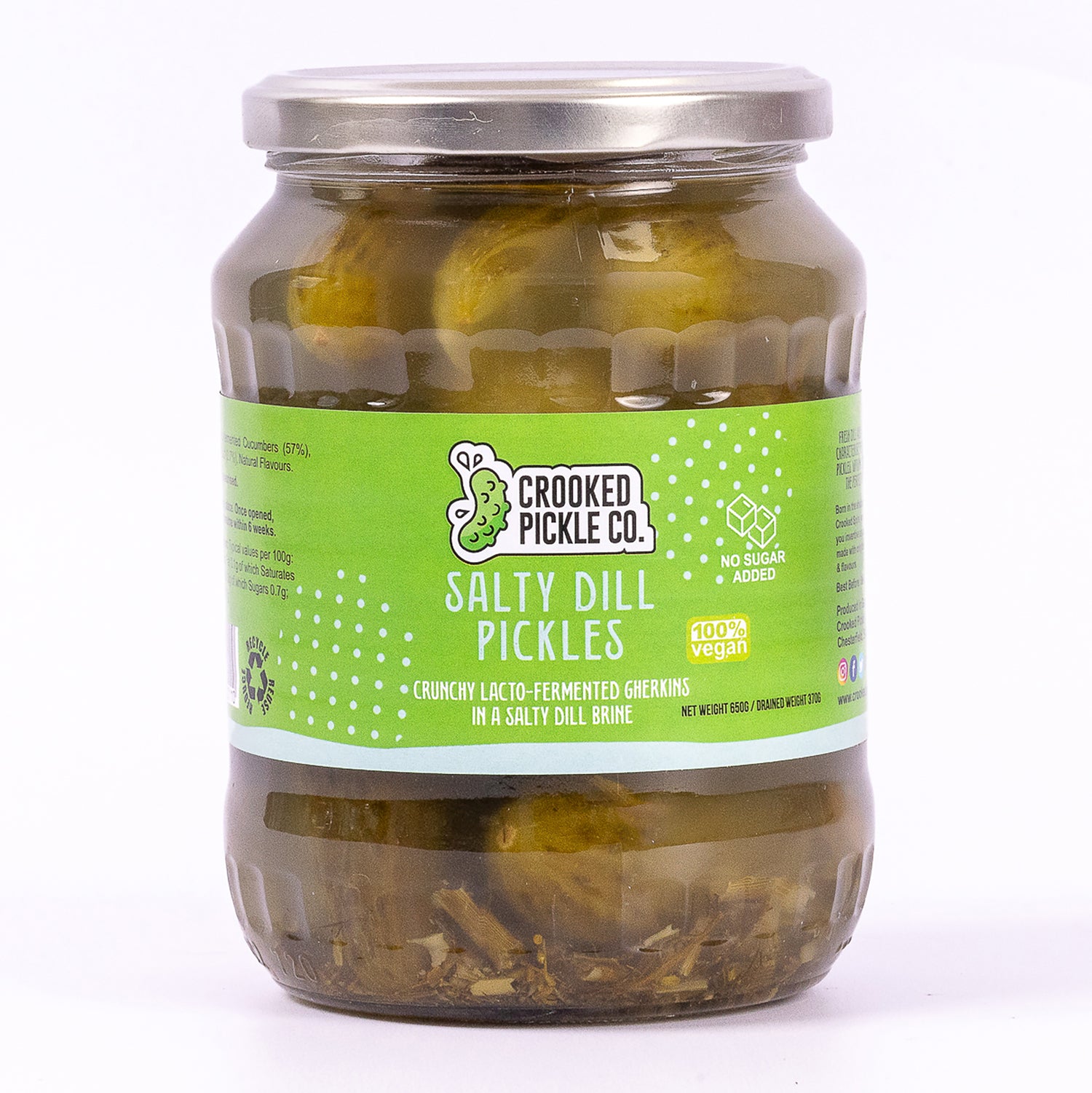 Sugar free dill pickles in a jar sold in the UK. Kosher dills in a salt brine.