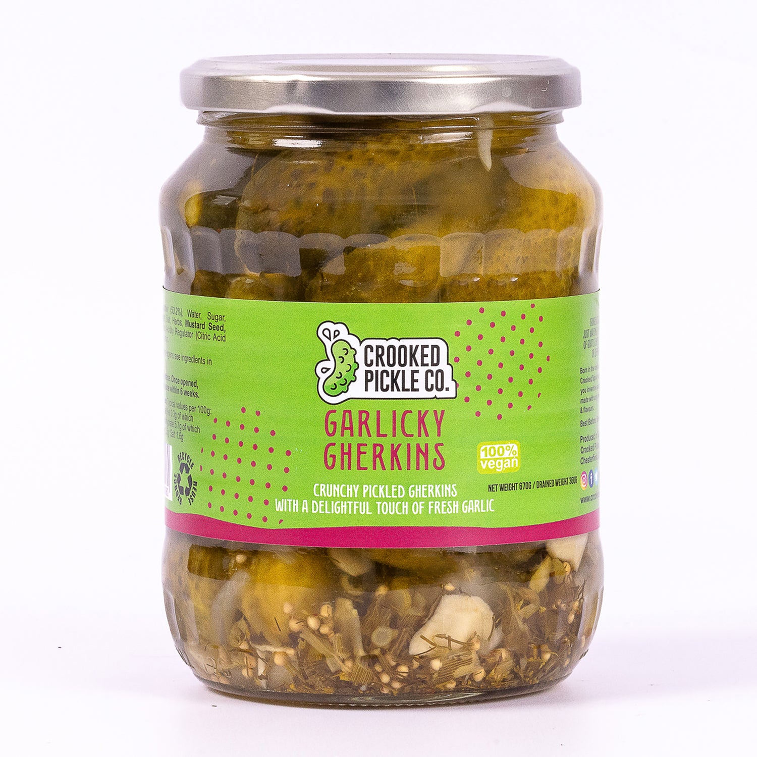 Crunchy Garlic pickles and gherkins in a jar.