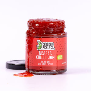 Hot chilli jam made with Carolina Reaper chillies in a jar
