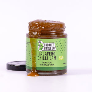 Sweet mild chilli jam in a jar with apple and ginger
